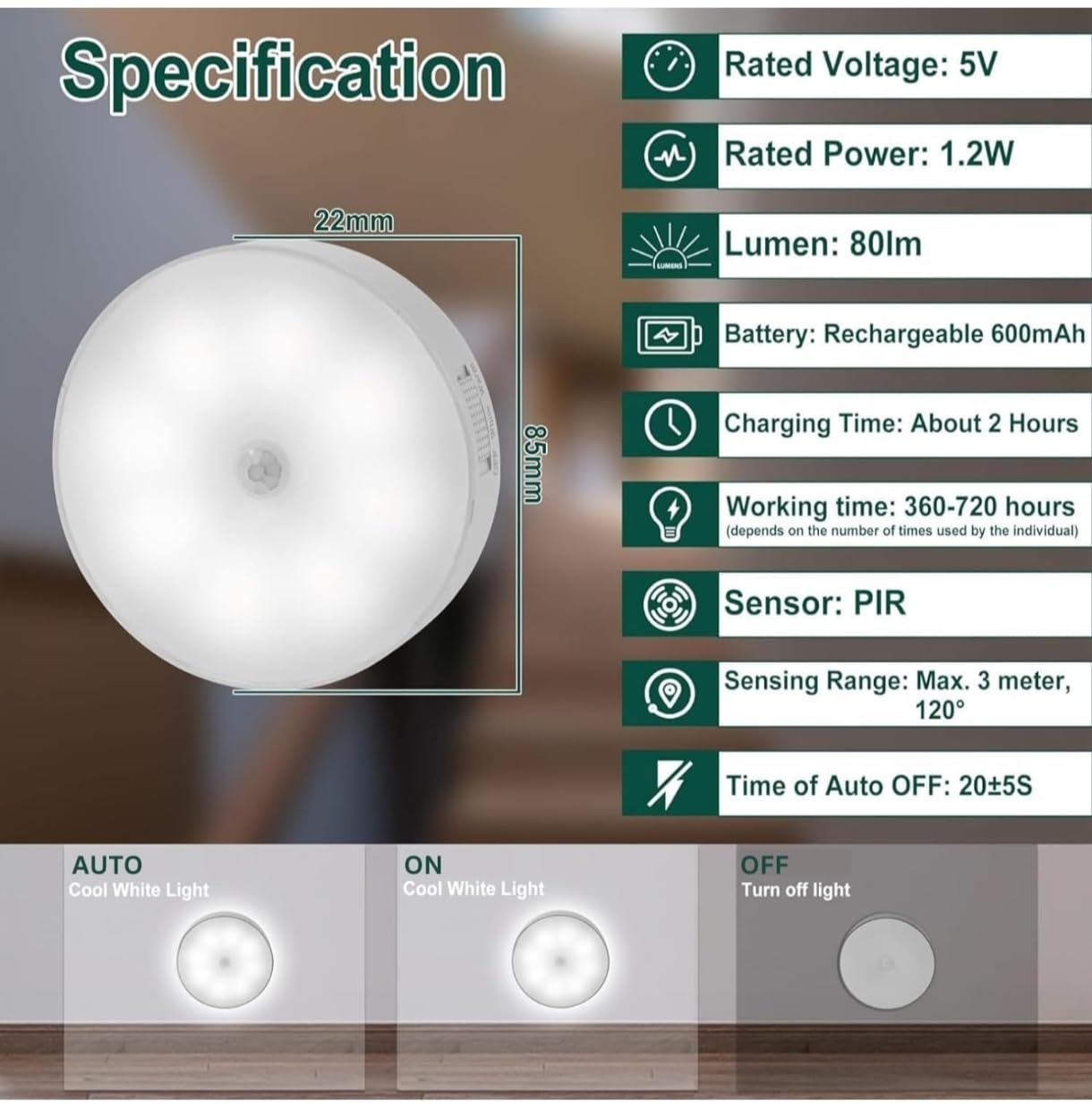 Body Sensor Light – USB Rechargeable Motion Sensor LED Night Light