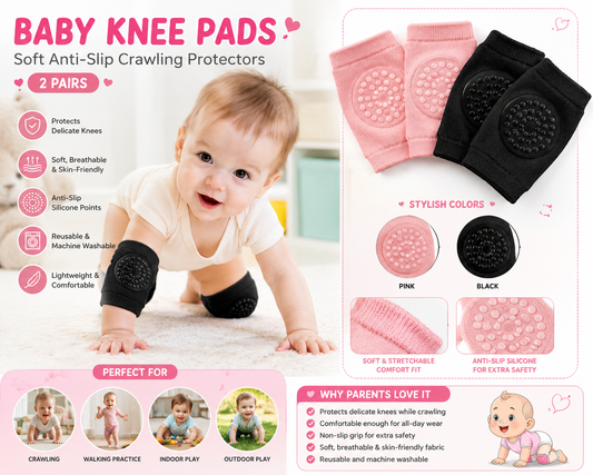 Baby Knee Pads – Soft Anti-Slip Crawling Protectors (2 Pairs)