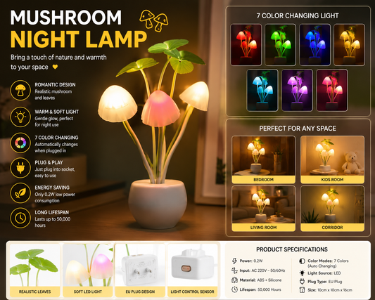 Mushroom Night Lamp – 7 Color Changing LED Sensor Light
