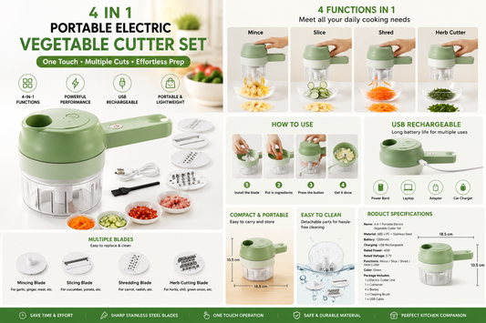 4-in-1 Portable Electric Vegetable Cutter Set Chop, Slice & Prep in Seconds!