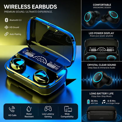Wireless Earbuds with LED Display & Charging Case