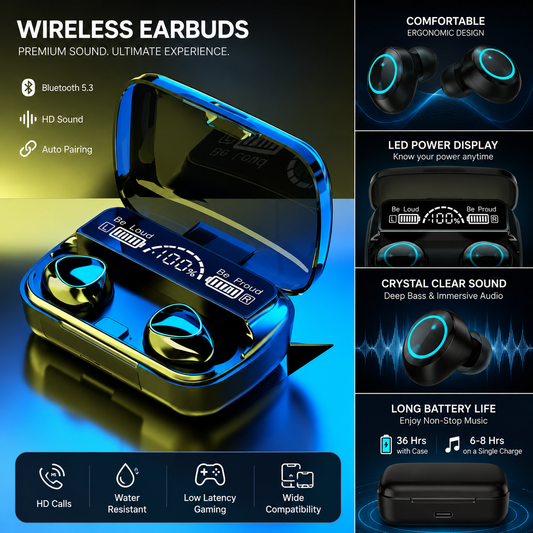Wireless Earbuds with LED Display & Charging Case
