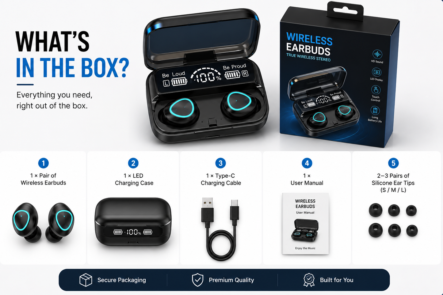 Wireless Earbuds with LED Display & Charging Case