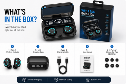 Wireless Earbuds with LED Display & Charging Case