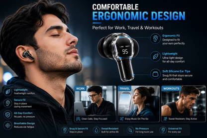 Crystal Wireless Earbuds with LED Display